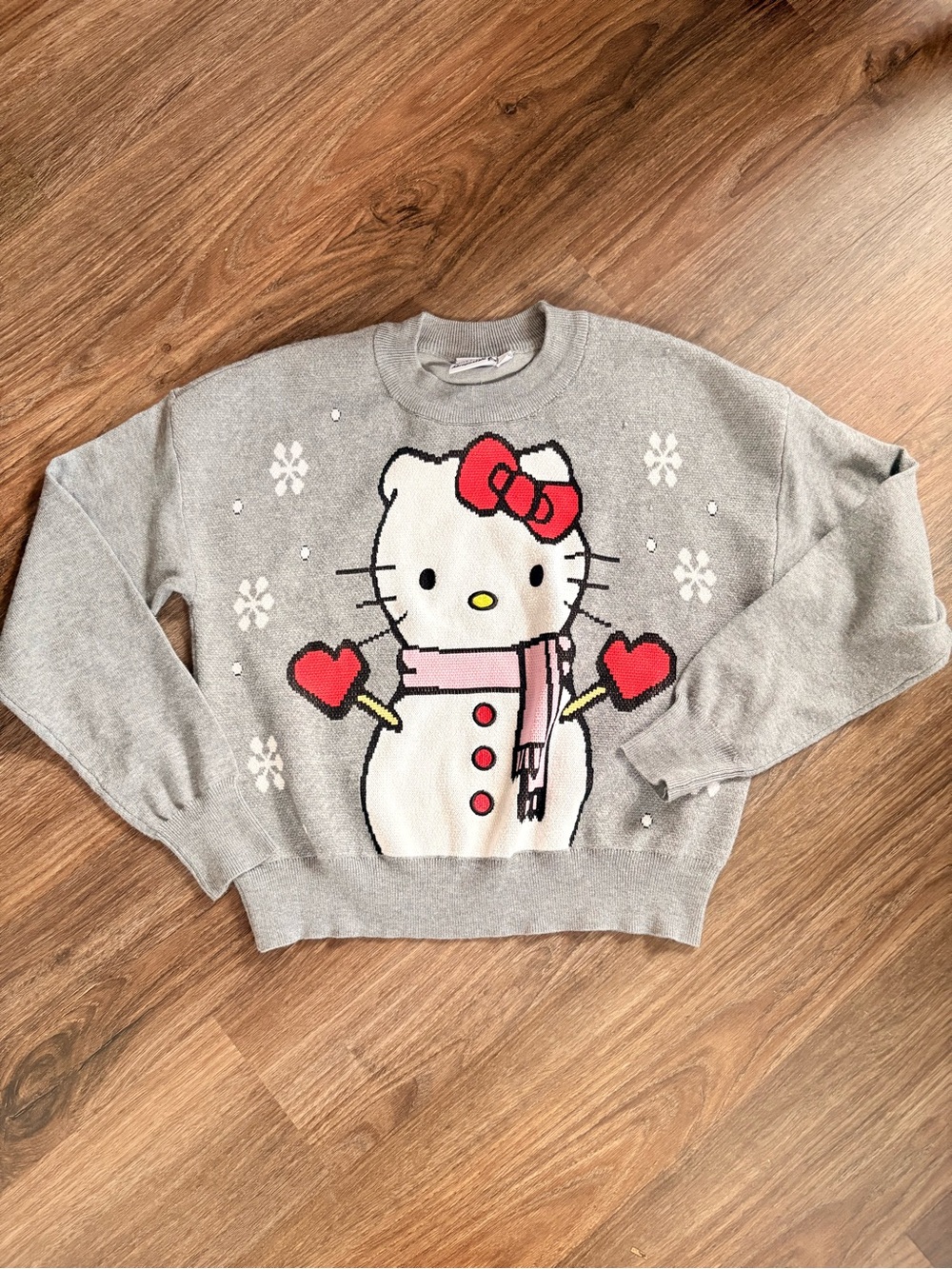 Aeropostale Gray Hello Kitty Snowman Sweater with Red Accents